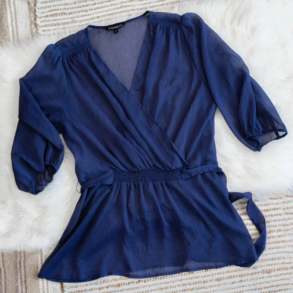 Express Navy Blue Wrap Top